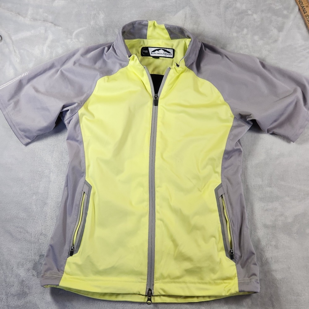 Sun Mountain Women's Grey Yellow Colorblock Short Sleeve Rain Wear S Athleisure
